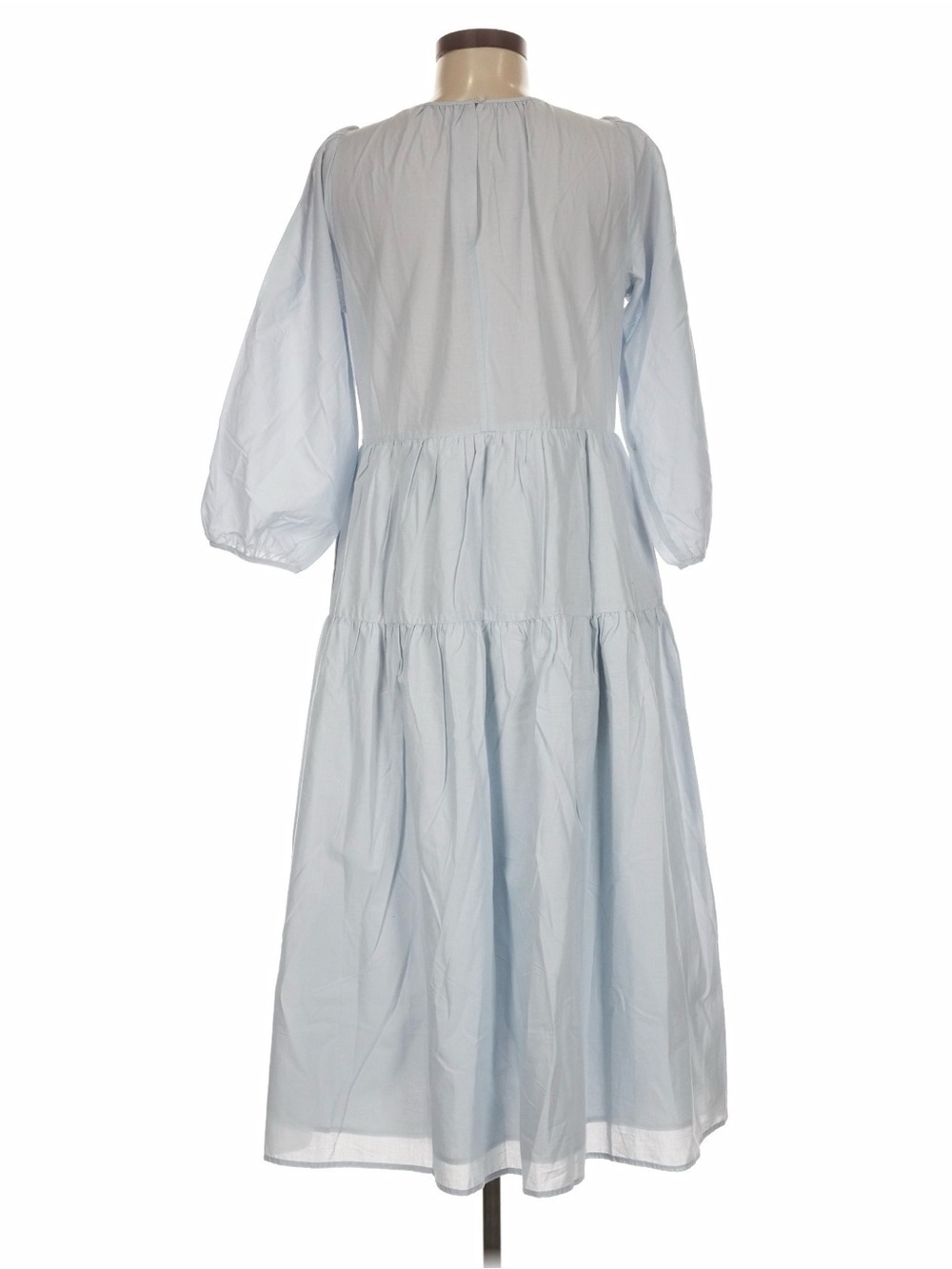 SOMETHING TO HOLD 100% Japanese Organic Cotton Tiered Light Blue Pockets Dress - Picture 7 of 10